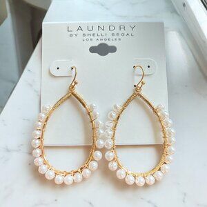 Laundry By Shelli Segal 2 1/4" Gold Tone/Faux Pearl Teardrop Dangle Earrings